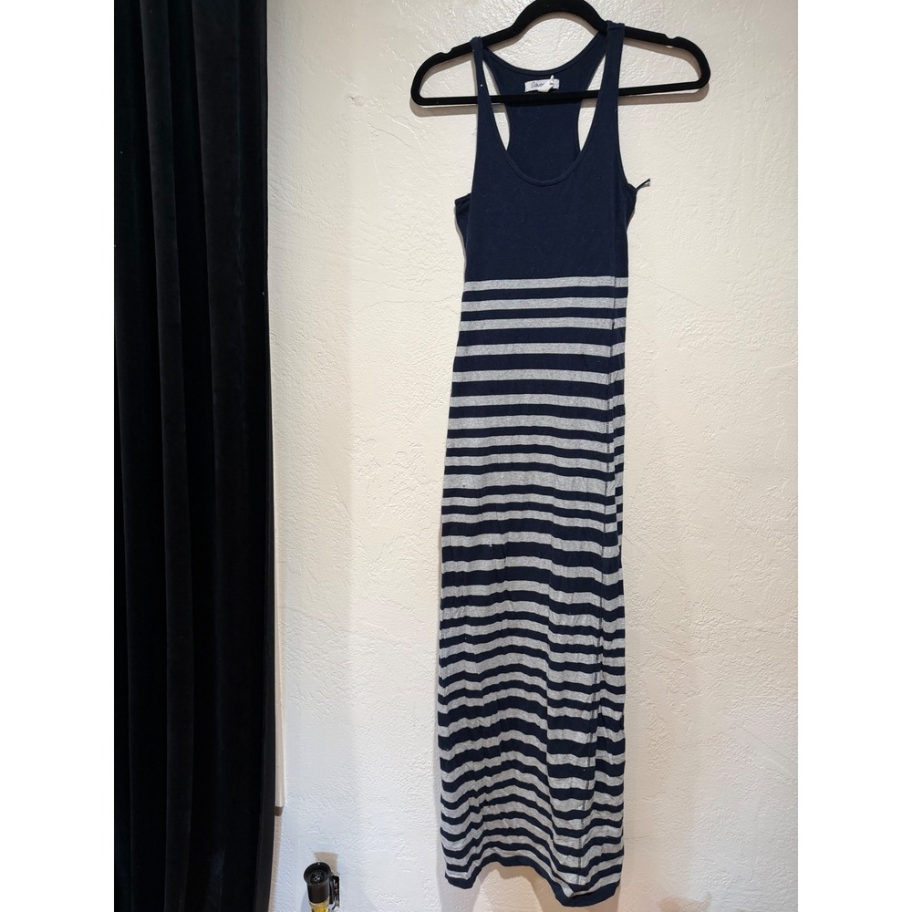Old Navy Womens Racerback Maxi Dress Navy Blue Grey Striped Cotton Blend Small